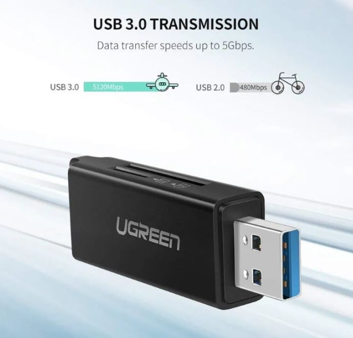 Đầu đọc thẻ SD/TF chuẩn USB 3.0 tốc độ 5Gbps Ugreen 40752 cao cấp